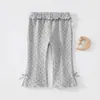 Pantalones de campana suaves y elásticos de algodón y spandex para niñas de principios de otoño, pantalones elegantes con lunares para bebé, pantalones casuales nuevos de micro campana para niñas