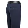 Pantalones Casuales de Negocios de Verano para Hombre de Cintura Alta Rectos Pantalones Elásticos en Cuatro Direcciones Pantalones Delgados Anchos de Mediana Edad Sueltos Sin Planchar