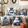 Papá Noel, Reno, Muñeco de Nieve, Funda de Almohada Decorativa Suave para Alojamiento con Ambiente Azul, Comercio Exterior, Decoración para el Hogar Europea y Americana, Venta al por Mayor de Festividades