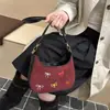 Nova bolsa de ombro com laço de tecido fosco vintage para axila, bolsa de ombro colorida bordada de nicho, bolsa transversal diária para mulheres