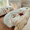 Conjunto de Inverno Cartoon Espesso de Lã de Leite Quatro Peças Antiestático Com Pelúcia Quente Capa de Edredom Conjunto de Três Peças para Cama de Dormitório de Estudante