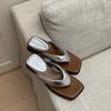 2025 Nueva Moda de Verano Versátiles Pantuflas Plateadas de Punta Cuadrada para Mujer para Usar Chanclas con Plataforma para Aumentar la Altura
