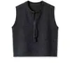Nuevo chaleco de punto 100% lana para otoño e invierno para mujer, cuello redondo, sin mangas, corte holgado, adelgazante, versátil, con cintas