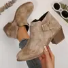 Botines Martin de Tacón Grueso con Cremallera Lateral para Mujer 2026 Nuevo Estilo Europeo y Americano Talla Grande Punta Redonda Hebilla de Cinturón de Moda Botines para Mujer