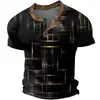 Camiseta Polo Masculina Minimalista 3D de Verão, Top com Estampa Texturizada 3D e Gola V de Manga Curta, Caimento Casual, Respirável