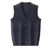 Suéter Cardigan de Botão Tricotado Outono e Inverno Masculino, Cardigan Simples de Tricô Sem Mangas com Decote V