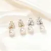 Brincos de Pingente de Diamante e Pérola para Comércio Exterior Amazon Novos Versáteis Modernos Casuais Presente de Aniversário para Mulheres