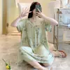 Camisón Extra Largo de Algodón Seda Estilo Coreano para Mujer Manga Corta Talla Grande Pijama Verano Algodón Artificial Suelto y Cómodo Ropa para el Hogar