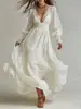 2026 Moda Femenina Transfronteriza de Amazon Vestido Largo Retro Francés Europeo y Americano Elegante Vestido de Gasa con Encaje de Manga Larga