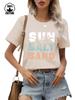 Camiseta de manga corta de algodón de 220 g de Amazon, camiseta de dopamina con cuello redondo, camiseta para mujer con estampado SUN transfronterizo europeo y americano.