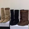 Moda de temperamento 2026 estilo coreano otoño e invierno nuevo de moda versátil elegante estampado de leopardo botas hasta la rodilla perneras de caña alta