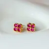 Lujo Accesible Europeo y Americano, Exquisitos, Compactos, Pendientes de Zirconia de Cuatro Hojas Coloridos, Pendientes de Moda y Versátiles para Primavera y Verano, de Nicho y Gama Alta
