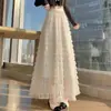 Falda de pastel de malla de lunares, estilo hada de principios de primavera, esponjosa, larga, cintura elástica, falda de gasa, falda de línea A en capas para mujer