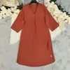 Vestido de Algodón y Lino para Mujer, Estilo Casual Holgado de Otoño con Cuello Solapa, Mangas Cortas, Delantero Corto y Trasero Largo, Ropa Femenina Transfronteriza, Artículo Popular de una Pieza para Dropshipping