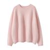 Suéter de punto de cuello redondo 100% cachemir cepillado para mujer, tejido de punto grueso de color sólido holgado de manga larga para otoño e invierno