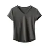 Ecosil Fibra de Madeira Feminina Gola V Hot Girl Manga Curta Ombro Caído Camiseta Cor Sólida Top Roupas Femininas de Verão