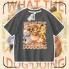 Camiseta Infantil Divertida con Estampado de Perro con Cuchillo y Escudo Ropa de Manga Corta para Niños Perro con Cuchillo y Escudo Camiseta de Media Manga 100% Algodón para Niños y Niñas