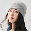 Gorro de Punto Canalé 100% Cachemir para Mujer Otoño Invierno Plegable Logo Pequeño Cálido Holgado Protección para las Orejas Versátil Sombrero de Lana