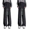 Pantalones largos de invierno para hombres altos, pantalones deportivos tie-dye, estilo americano casual con aspecto desgastado, pantalones de pierna curva estilo japonés