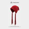 Gorro de lana con orejeras de punto con cordones, suave y bonito, de estilo japonés, para otoño e invierno, versátil, cálido y con punta cerrada para estudiantes, dulce para mujer