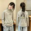 Camiseta Térmica de Fleece Escovado Manga Longa Infantil Outono/Inverno Nova Estilosa Média/Grande Camada Base Listrada Infantil Top com Estampa de Desenho