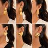 Pendientes de botón con diseño transfronterizo europeo y americano con forma de gota de agua brillante de metal, pendientes plisados geométricos de amor para mujer.