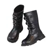 Botas de vaquero occidentales de bloques de color retro, nueva colección 2026, botas de montar con tacón grueso, botas altas de moda con hebilla de cinturón para mujer, populares entre los influencers