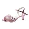Sandalias de verano 2025 con hebilla de boca de pez y tacón grueso estilo británico para mujer, con lentejuelas y tacones altos de moda.