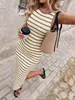 Em Estoque 2026 Transfronteiriço Europeu e Americano Amazon Novo Vestido Gola Redonda Listrado Primavera Novo Produto de Comércio Exterior