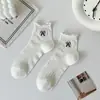Calcetines Lisos para Mujer, Calcetines Finos de Algodón Anti-Pilling para Primavera y Otoño, Calcetines Cortos de Color Sólido Coreanos con Lazo en el Borde Enrollado