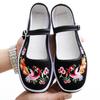 Sapatos de Tecido Bordados Femininos Novos de Primavera, Estilo Étnico Retrô, Bico Quadrado Plano, Sapatos de Algodão Respiráveis com uma Tira de Fivela Única