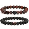 Pulseira de Contas Masculina Pulseira de Casal com Pedras Vulcânicas Pulseira com Contas de Pedra Olho de Tigre Amarelo para Venda Quente na Amazon