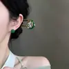 Ágata Verde Estilo Chino Nuevo Estilo de Corte Retro Clip para Oreja Pendientes de Bola Esmeralda de Alta Calidad Versátiles Placa para Incienso de Mosquito