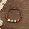 Pulseira colorida de cerâmica com esmalte floral estilo étnico, pulseira trançada com contas de porcelana artística vintage de Jingdezhen para mulheres, nova corda de mão estilo chinês