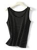 Fular de Lino Lyocell Opaco para Mujer Verano Nuevo Estilo Ropa Exterior Top Básico Interior sin Mangas Chaleco de Cuello Redondo a Rayas