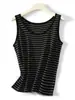 Top Regata Sem Manga de Linho Lyocell Opaco para Mulheres, Novo Estilo de Verão, Peça de Sobrepor ou de Baixo, Listrado com Gola Redonda