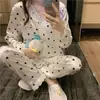 Pijama para mujer para primavera y verano, ropa de casa de manga larga de seda y seda helada, conjunto fino de imitación de seda para primavera y otoño de talla grande