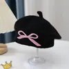 Boina para Niña para Otoño e Invierno, Lindo Moño Bordado, Sombrero de Lana Cálido y a Prueba de Viento, Boina de Tejido para Bebé Niña