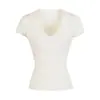 Blusa de Tricô Feminina Justa com Gola V de Manga Curta e Ponto Trançado, Peça de Verão, Cintura Marcada, Emagrecedora, Versátil