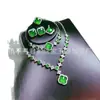 Conjunto de Colgante de Trébol de Cuatro Hojas Incrustado de Calcedonia Verde Hielo de Alta Calidad Plateado, Pulsera y Collar con Colgante de Piedra Preciosa Color Jade