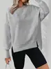 2026 Roupas femininas transfronteiriças europeias e americanas Amazon outono e inverno novo gola redonda manga longa fenda casual solta versátil moletom