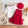 Vestido Conjunto Cruzado Verão Conjunto de Duas Peças Fibra de Poliéster Vermelho Conjunto Infantil