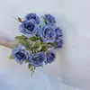 Flor Decorativa de Rosa Lujosa de Nueve Ramas, Rosa Artificial Realista de Gama Alta, Flor Artificial para Paisajismo y Decoración del Hogar