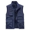 Chaleco nuevo transfronterizo para hombre, chaleco de exterior multi-bolsillo de alta gama con cuello alto, chaleco de color liso, secado rápido, talla grande para hombre