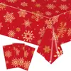 Nuevo Juego de Vajilla Temática Navideña Roja y Verde Copo de Nieve Dorado Celebración del Festival de Invierno Plato de Papel Desechable Mantel