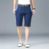Pantalones Cortos de Mezclilla Finos Casuales para Hombres Jóvenes Verano 2024 Nuevos de Color Sólido Elásticos Rectos de Longitud Media Moda Dropshipping