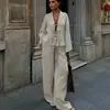 Otoño 2025 Nuevo Conjunto Casual de Dos Piezas de Color Sólido Moda Estilo Europeo y Americano Traje de Pantalón y Camisa con Cordones de Alta Gama Para Mujer