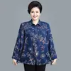Camisa de estilo occidental de abuela para primavera y verano para mujeres de mediana edad y mayores, blusa de seda de algodón de 200 kg con cuello vuelto y mangas largas.