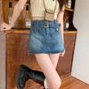 2026 Europea y Americana Sexy de Cintura Alta Ceñida al Cuerpo Adelgazante Alargadora de Piernas Retro Falda Corta de Mezclilla Pantalones Falda Anti-Exposición