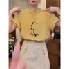 Camiseta de Manga Corta de Algodón Puro Azul Marino de Gama Alta para Mujer, Ajuste Regular de Verano, Top Casual Adelgazante, Camisa Básica para Viajes Diarios Regulares